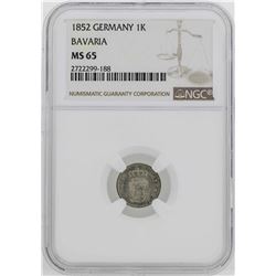 1852 Germany Bavaria Kreuzer Coin NGC MS65