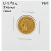 Image 1 : 1910 $2 1/2 Indian Head Gold Coin