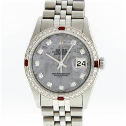 Rolex Mens Stainless Steel Meteorite Diamond Ruby Datejust Wristwatch