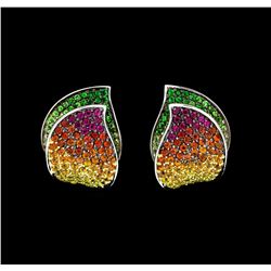 4.00 ctw Multi-color Sapphire Earrings - 18KT White Gold
