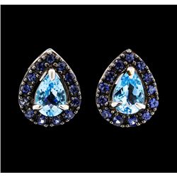 1.65 ctw Blue Topaz and Sapphire Earrings - 14KT White Gold
