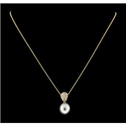 Pearl and Diamond Pendant With Chain - 14KT Yellow Gold