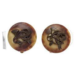 Hermes Bronze Two Tone Sellier Paris French Horn Clip On Earrings