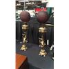 Image 1 : Pair of Cherub Table Lamps with Purple Rose Shades