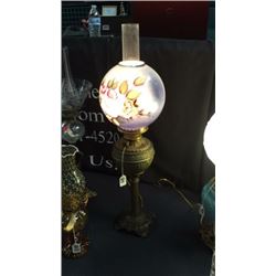 Tall Brass Bottom Banquet Lamp with Painted S