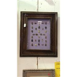 Collection of 29 Arrowheads in Wooden Frame