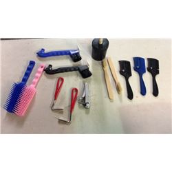 Lot of Horse Care Items and Brushes
