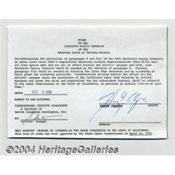 Harry Chapin Signed Document (1980). Signed