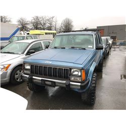 1989 JEEP CHEROKEE, 4.0L, BLUE, GAS, AUTOMATIC, VIN#1J4FJ38L9KL476430, 268,730KMS, RD,TH,4W, LIFT,