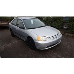 2002 HONDA CIVIC, SILVER, 4 DOOR SEDAN, GAS, AUTOMATIC, VIN#2HGES16442H919323, 212,775KMS,