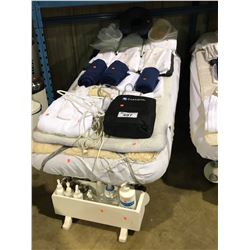 ELECTRIC MASSAGE BED  INCLUDES HEADREST/HEATING BLANKET/LINENS AND CONTENTS