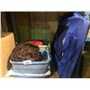 Image 1 : 2 BINS OF ASSORTED DISHWARE AND SOFT  FOLDABLE KENNEL