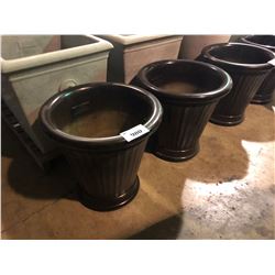 PAIR OF GARDENSTONE STRIPED BROWN FLUTED SHORT CEMENT FLOWER POTS