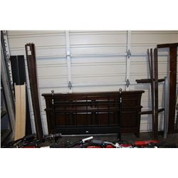 2 HEADBOARD, FOOTBOARD, AND RAILS - KING SIZE DARK WALNUT AND DOUBLE SIZE BLACK METAL