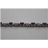 Image 2 : CERTIFIED AMETHYST AND DIAMOND TENNIS BRACELET - 5.65 CT 13 OVAL GEMSTONES - CROSSOVER LINKS -