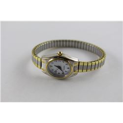 BRAND NEW LADIES DIAMOND WATCH - 2 TONE COLOUR - STRETCH BAND - NIB - WORKS