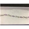 Image 2 : PURPLE AMETHYST & DIAMOND TENNIS BRACELET, 8 OVAL GEM STONES, STERLING SILVER