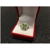 Image 2 : GREEN PERIDOT SOLITAIRE RING, EMERALD CUT, VS CLARITY, STERLING SILVER