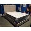 Image 2 : QUEEN SIZE LIGHT BEIGE UPHOLSTERED BED, HEADBOARD, FOOTBOARD & RAILS