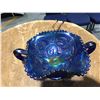 Image 2 : VINTAGE IRIDESCENCE  BLUE CARNAVAL BOWL, FRUIT & LEAF PATTERN