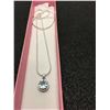 Image 2 : CERTIFIED BLUE TOPAZ & DIAMOND NECKLACE, 2.5CT ROUND CUT TOPAZ, VVS CLARITY, 2 DIAMONDS, STERLING