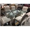 Image 2 : BEVELED GLASS TOP DOUBLE PEDESTAL DINING TABLE WITH 6 CHAIRS (1 SMALL CHIP UNDERSIDE CORNER OF