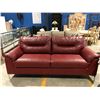 Image 2 : 2 PC RED LEATHER UPHOLSTERED SOFA & CHAIR SET