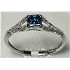 Image 2 : 14K WHITE GOLD BLUE (0.47CT) PRINCESS CUT WITH ACCOMPANYING WHITE DIAMONDS (0.30CT) RING. INSURANCE