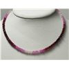 Image 1 : 14K YELLOW GOLD RUBY AND SAPPHIRE (45.0CT) GRADUATED COLOUR BEAD 16" NECKLACE. RETAIL APPRAISED