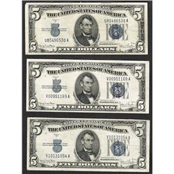 Lot of (3) 1934D $5 Silver Certificate Notes