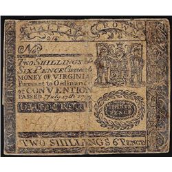 July 17th, 1775 Virginia Two Shillings 6 Pence Colonial Currency Note