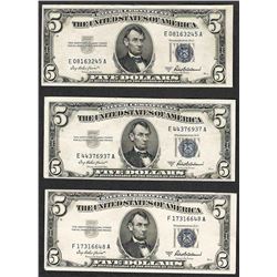 Lot of (3) 1953A $5 Silver Certificate Notes