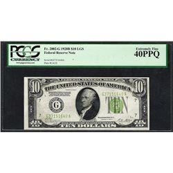 1928B $10 Federal Reserve Note Light Green Seal Fr.2002-G PCGS Extremely Fine 40