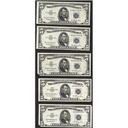 Lot of (5) 1953 $5 Silver Certificate Notes