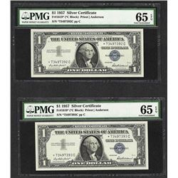 (2) Consecutive 1957 $1 Silver Certificate STAR Notes PMG Gem Uncirculated 65EPQ