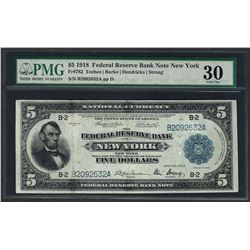 1918 $5 Federal Reserve Bank Note New York Fr.782 PMG Very Fine 30
