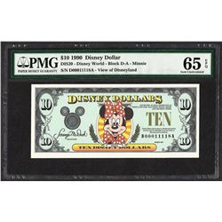 1990 $10 Disney Dollars Note PMG Gem Uncirculated 65EPQ