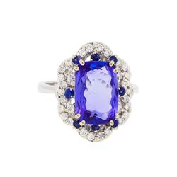 14KT White Gold 5.49 ctw Tanzanite, Sapphire, and Diamond Ring