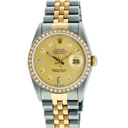 Rolex Mens Two Tone Champagne Diamond Datejust Wristwatch