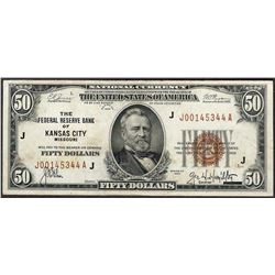 1929 $50 Federal Reserve Bank of Kansas City Note