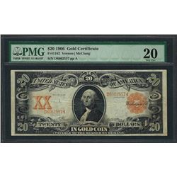 1906 $20 Gold Certificate Note Fr.1182 PMG Very Fine 20