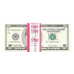 Pack of (100) 1999 $5 Federal Reserve STAR Notes Uncirculated