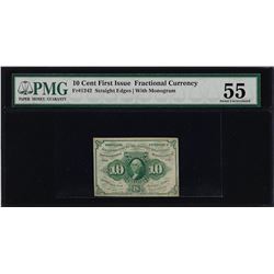 1862 First Issue 10 Cent Fractional Currency Note PMG About Uncirculated 55