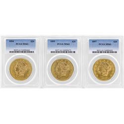 Lot of (3) $20 Liberty Head Double Eagle Gold Coins PCGS MS61