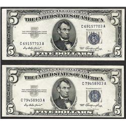 Lot of (2) 1953 $5 Silver Certificate Notes
