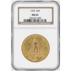 1924 $20 St. Gaudens Double Eagle Gold Coin NGC MS63