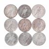 Image 2 : Lot of (9) $1 Peace Silver Dollar Coins