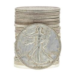 Roll of (20) Assorted Date Walking Liberty Half Dollar Coins Circulated