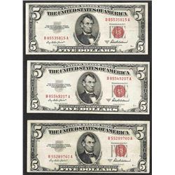 Lot of (3) 1953A $5 Legal Tender Notes