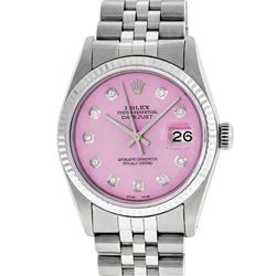 Rolex Mens 36mm Stainless Steel Ice Pink Diamond Datejust Wristwatch